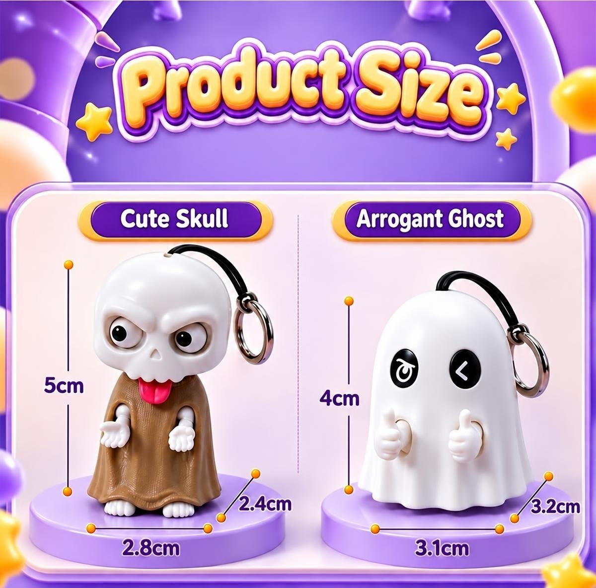 Funny Interactive Cute Skull & Arrogant Ghost Fidget Keychain / Bag Charm – Decompression Spooky-Cute Toy Gift
