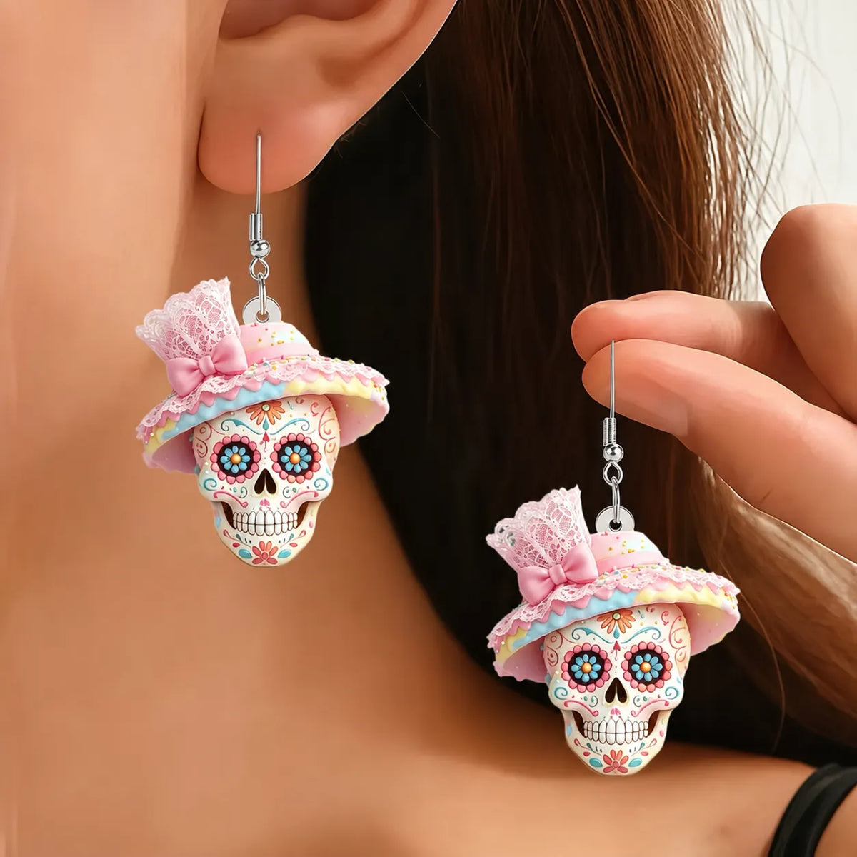 Pastel Sugar Skull Dangle Earrings