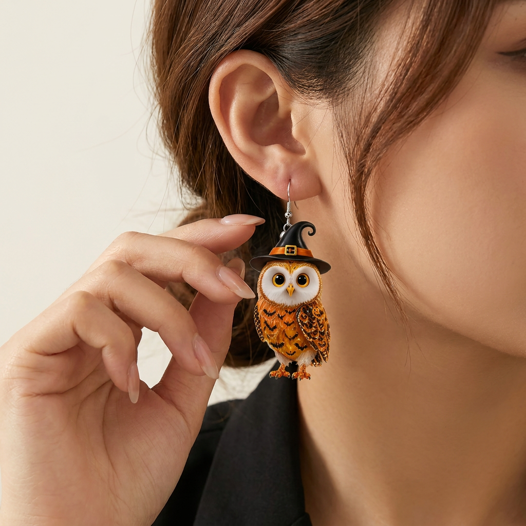 Halloween Witch Owl Dangle Earrings
