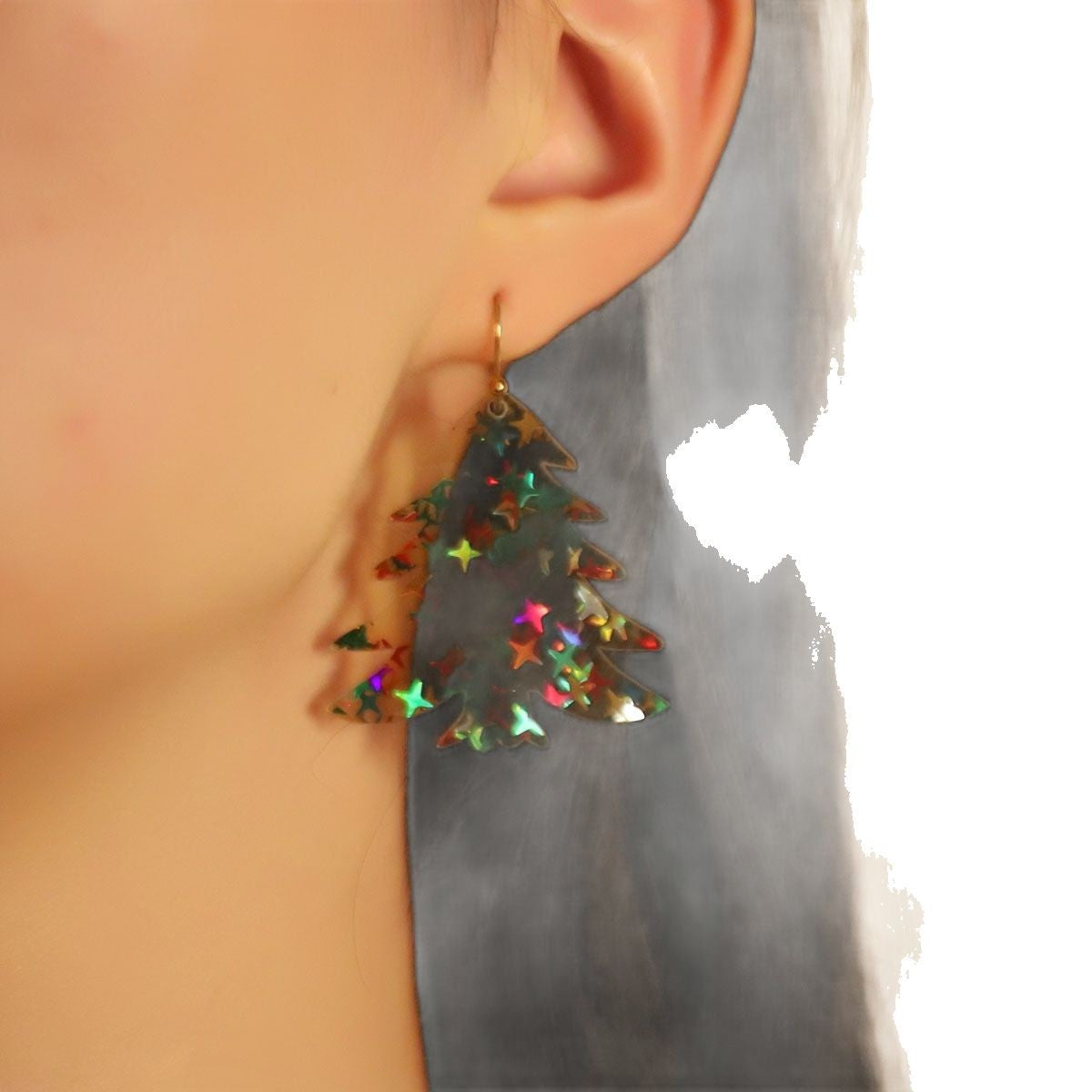 Vintage Nail Christmas Tree Star Earrings