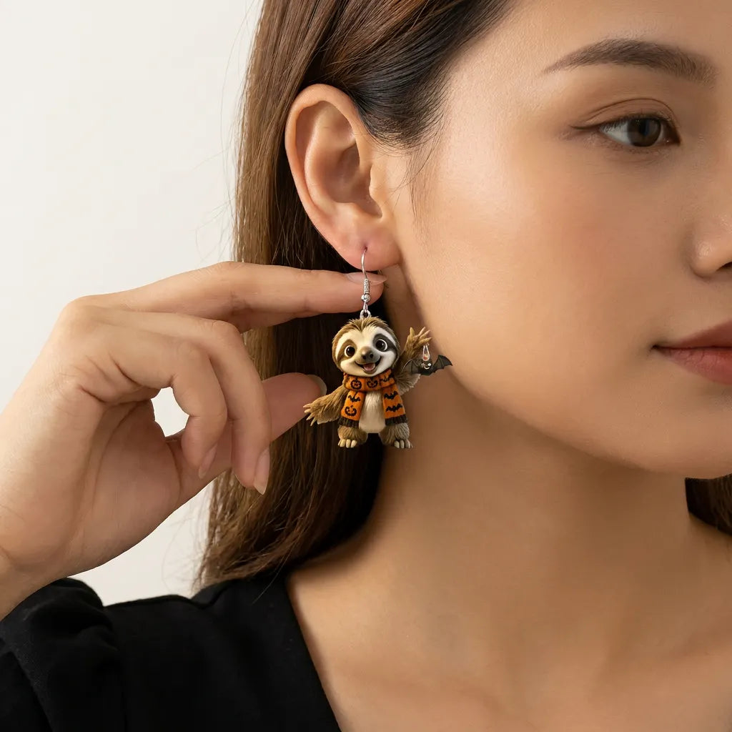 Cute Sloth Bat Halloween Dangle Earrings