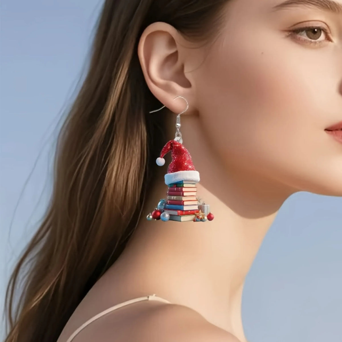 Christmas Hat, Book Earrings