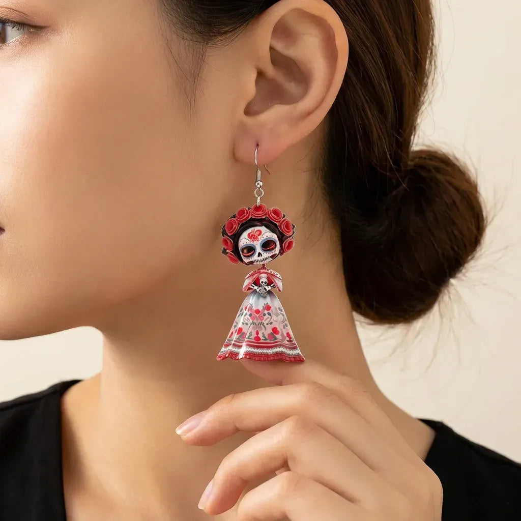 Sugar Skull Rose Doll Earrings