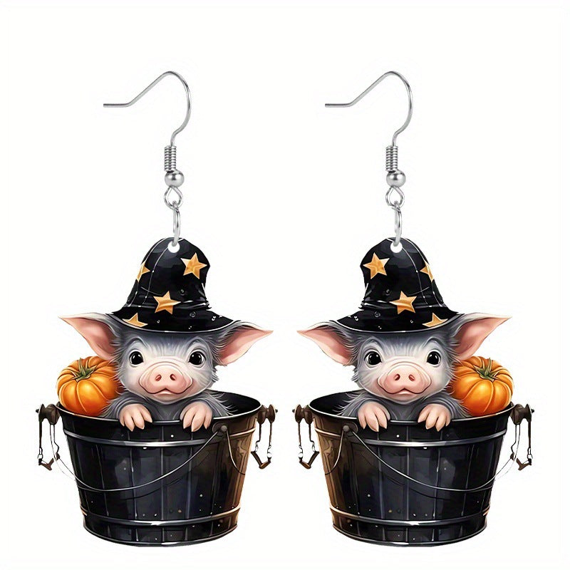 Halloween Pumpkin Pig Bucket Earrings