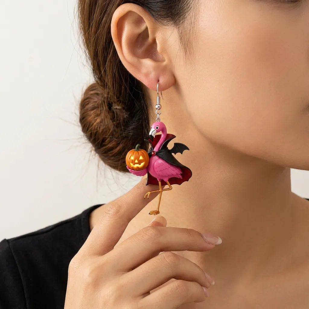 Vampire Flamingo Pumpkin Halloween Earrings