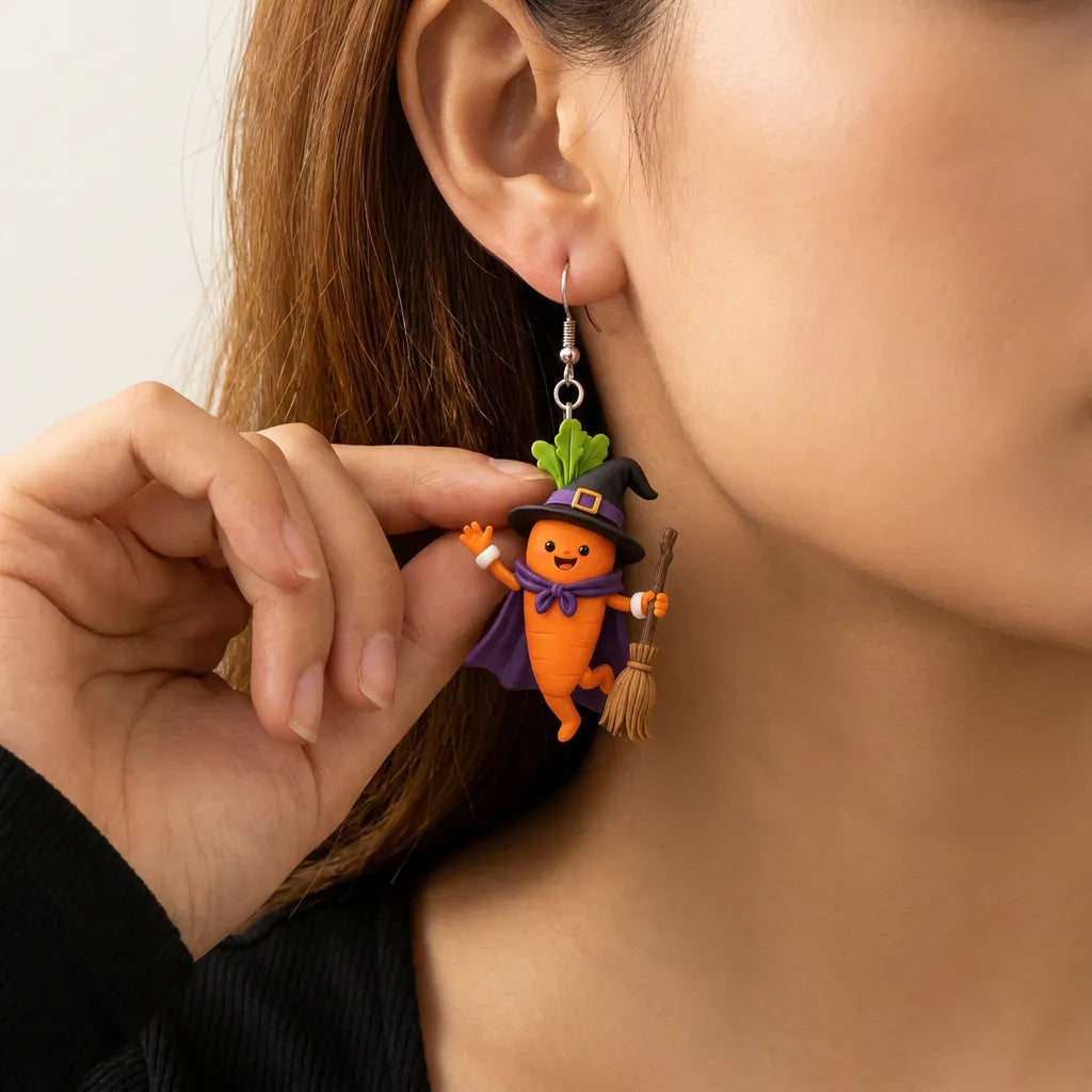 Witch Carrot Broom Earrings