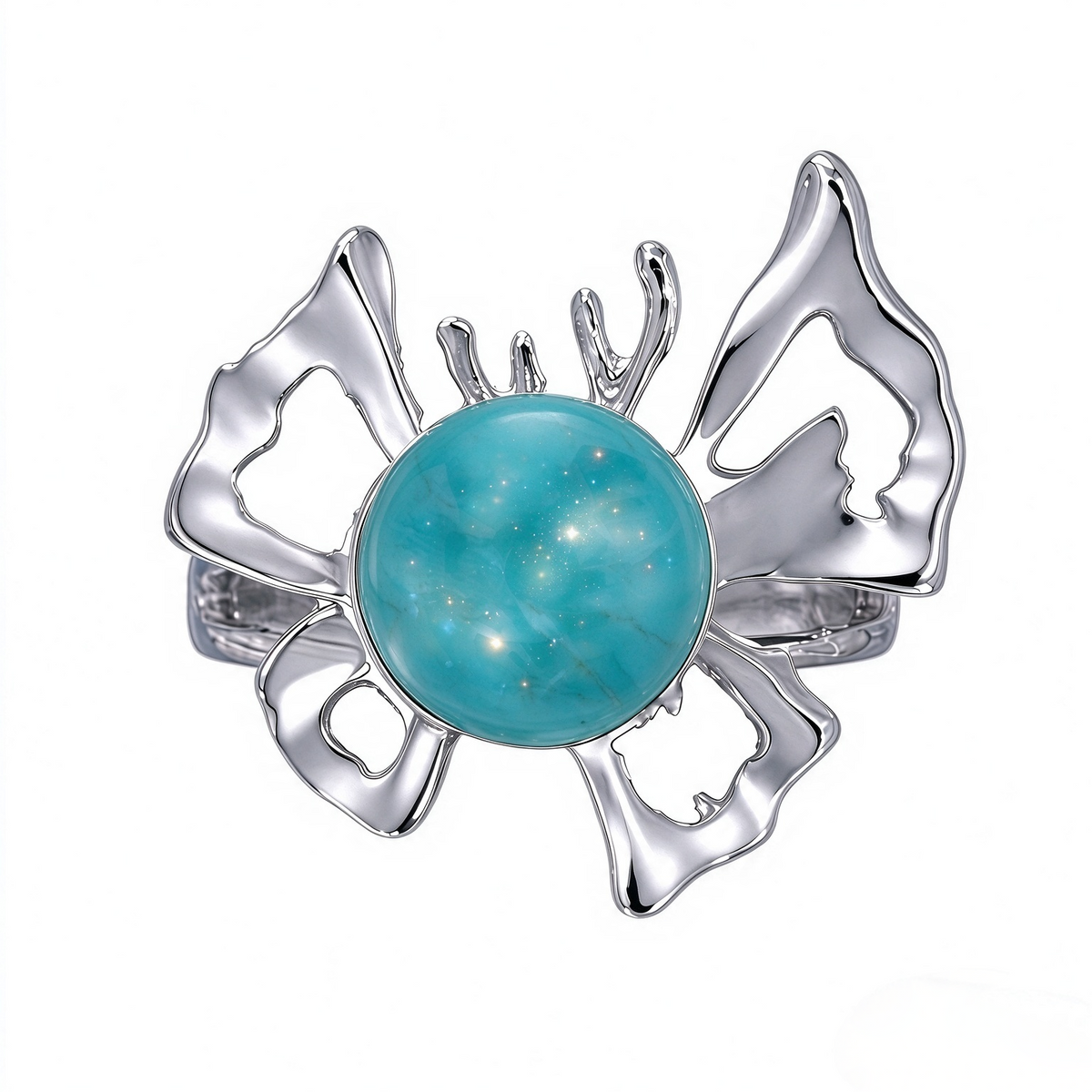 In Loving Memory - Sterling Silver Butterfly Crystal Orb Memorial Ring - 12 Birthstone Energy Keepsake