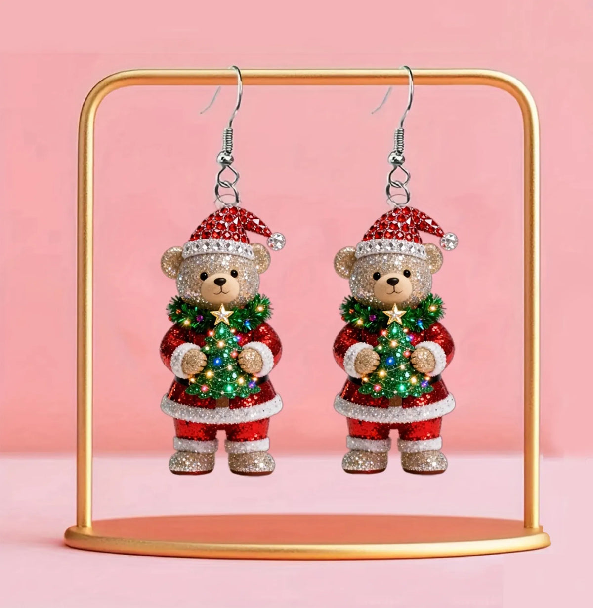 Christmas Teddy Bear Christmas Hat Earrings