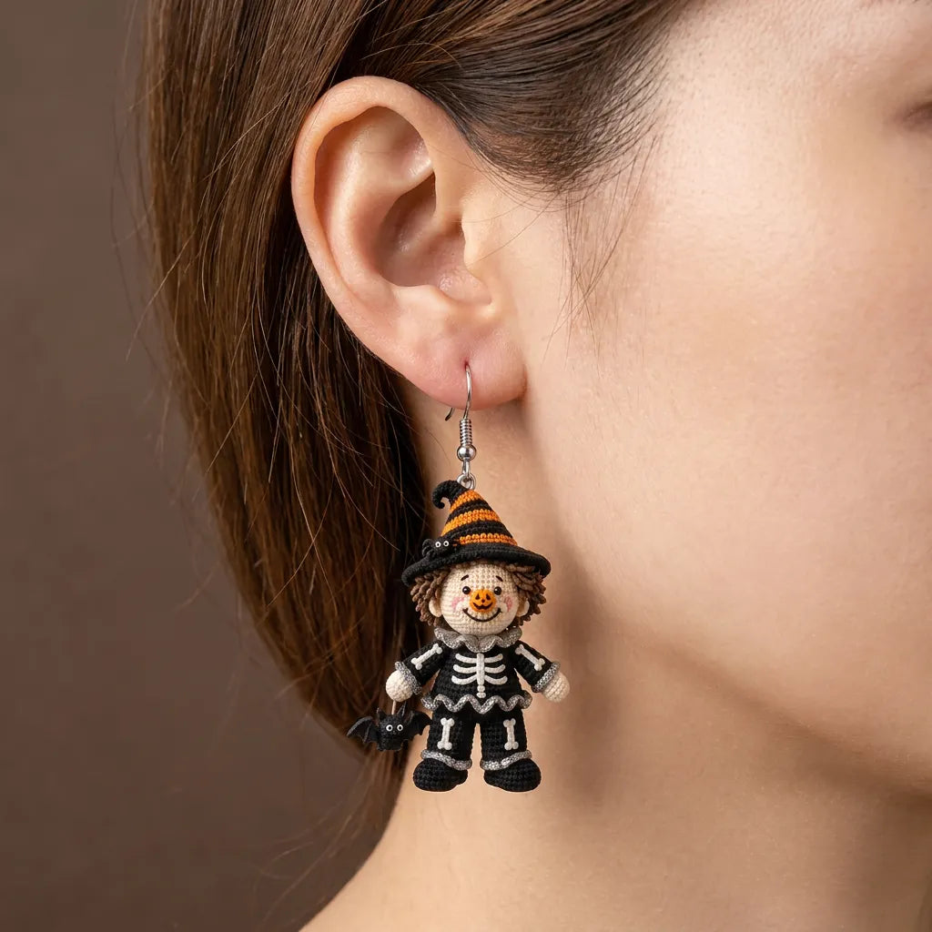 Crochet Skeleton Clown Halloween Dangle Earrings