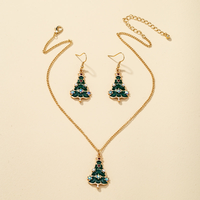 Christmas Tree Zircon Necklace Earring Set