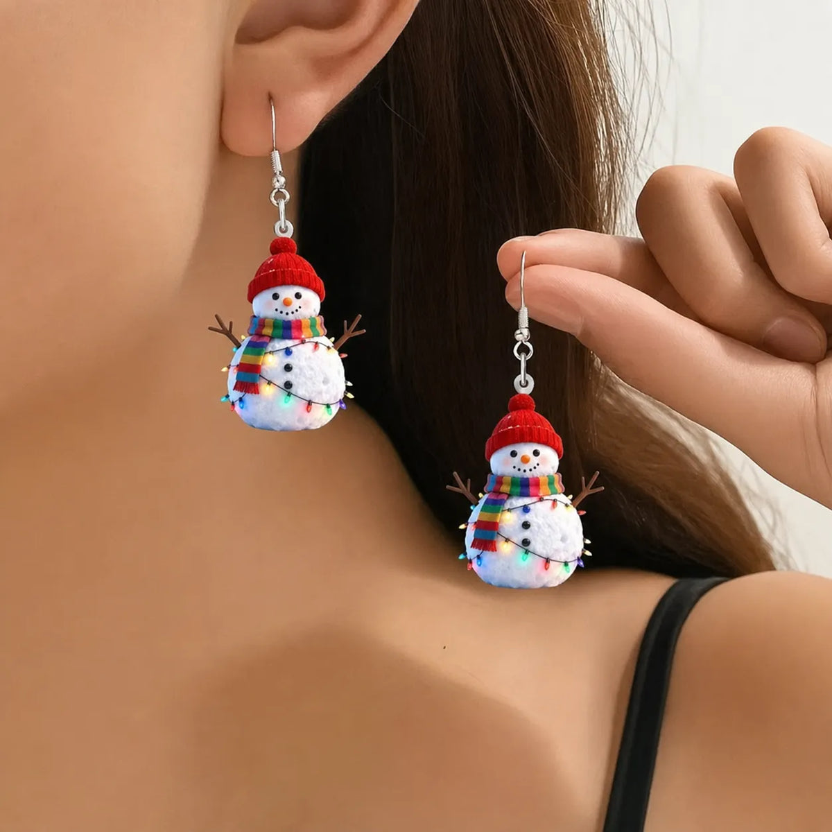 Festive Snowman String Light Dangle Earrings