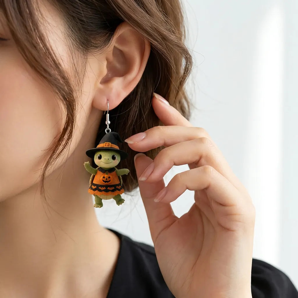 Turtle Witch Hat Bat Pumpkin Glitter Dress Halloween Earrings