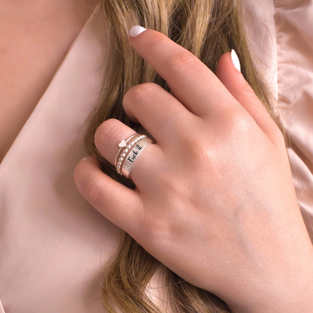 S925 Fuck It Heart-Shaped Stacking Ring