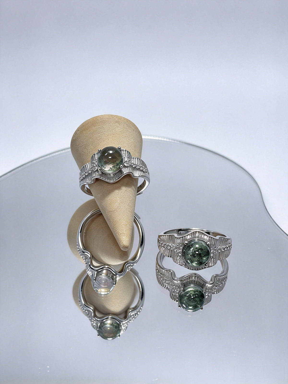 Unisex Adjustable Green Phantom Quartz Ring, S925 Open Band Natural Gemstone Ring
