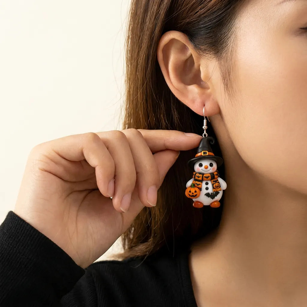Snowman Witch Hat Bat Pumpkin Scarf Halloween Earrings