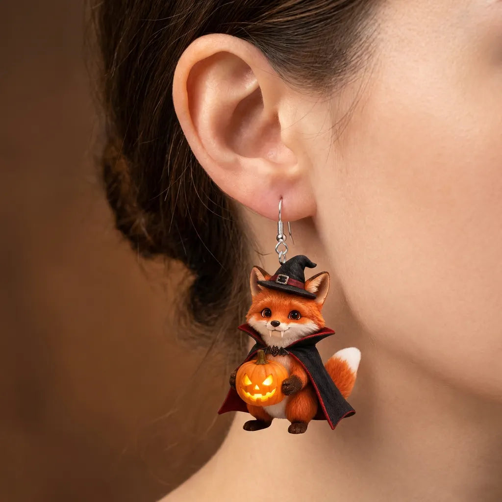 Halloween Vampire Fox Pumpkin Earrings