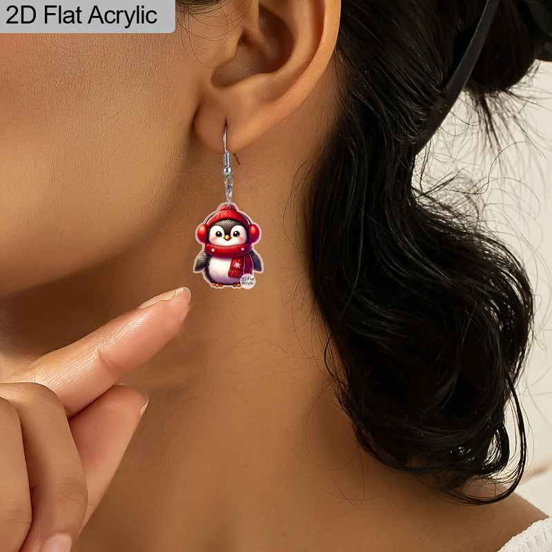 Christmas Red Scarf Penguin AcrylicDrop Earrings