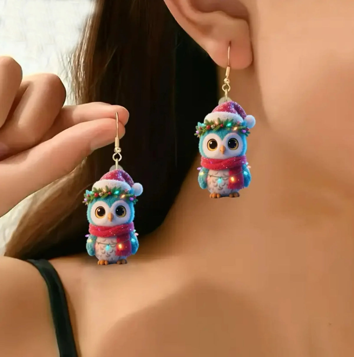 Christmas Owl Scarf Earrings