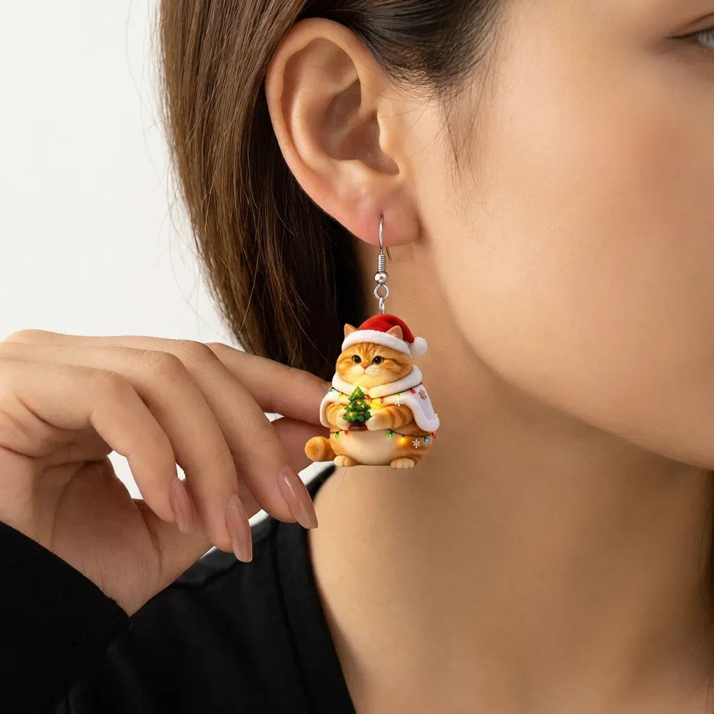 Christmas Orange Cat Dangle Earrings