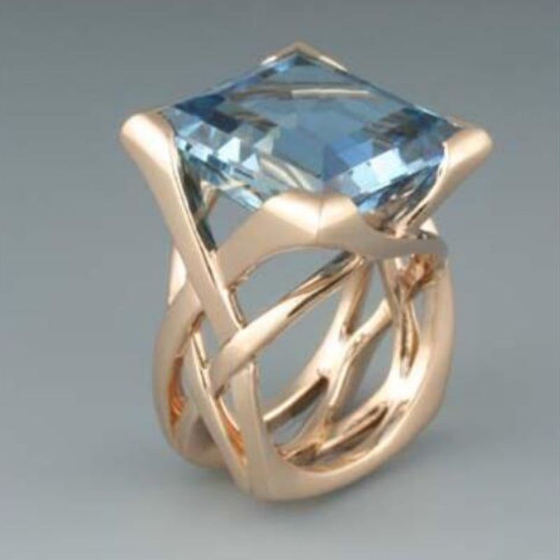 Vintage Rose Gold Blue Zirconia Ring