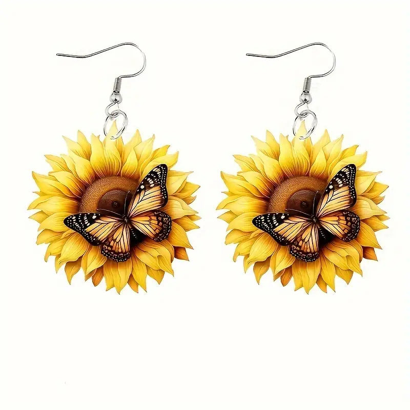 Christmas Sunflower Butterfly Earrings