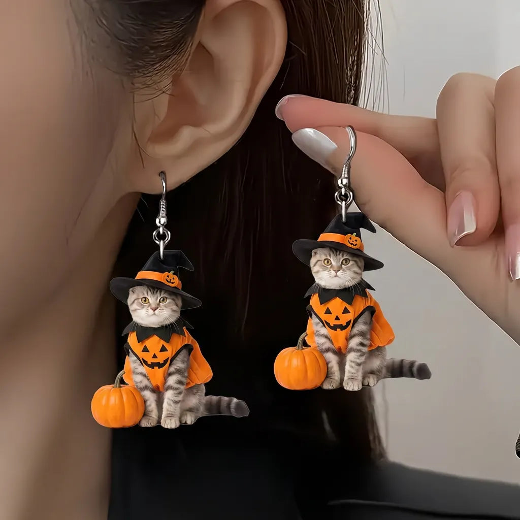 Halloween Witch Cat Pumpkin Costume Acrylic Hook Earrings