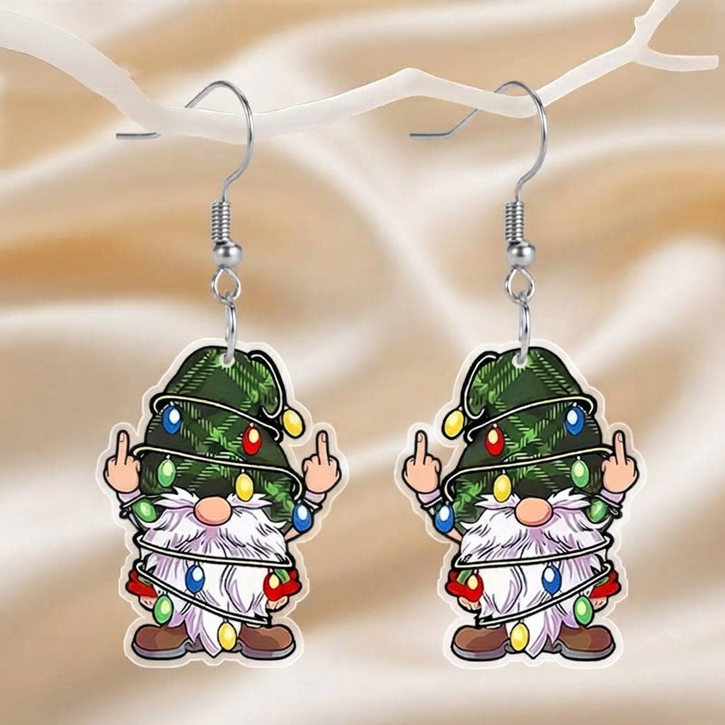 Vintage Christmas Rebellious Gnome Drop Earrings