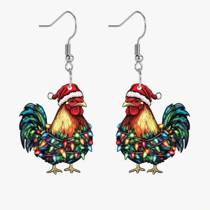 Christmas Colorful Light String Rooster Earrings