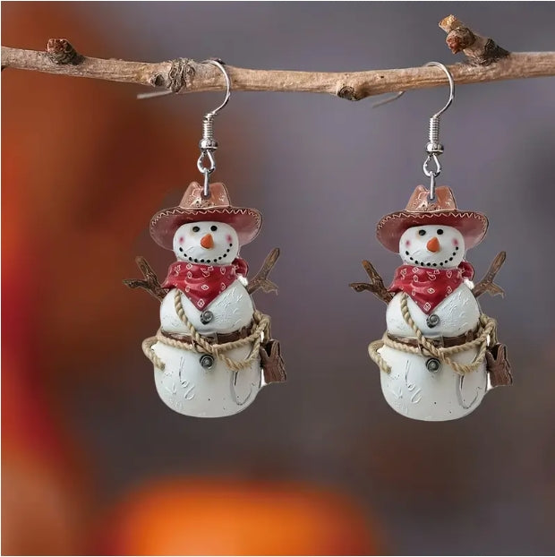 Christmas Cowboy Snowman Earrings