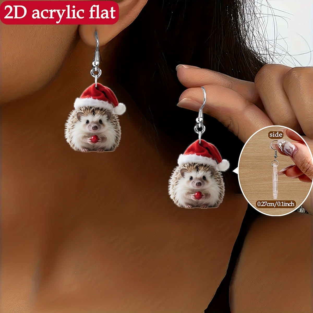 Christmas Porcupine Earrings with Red & White Santa Hat