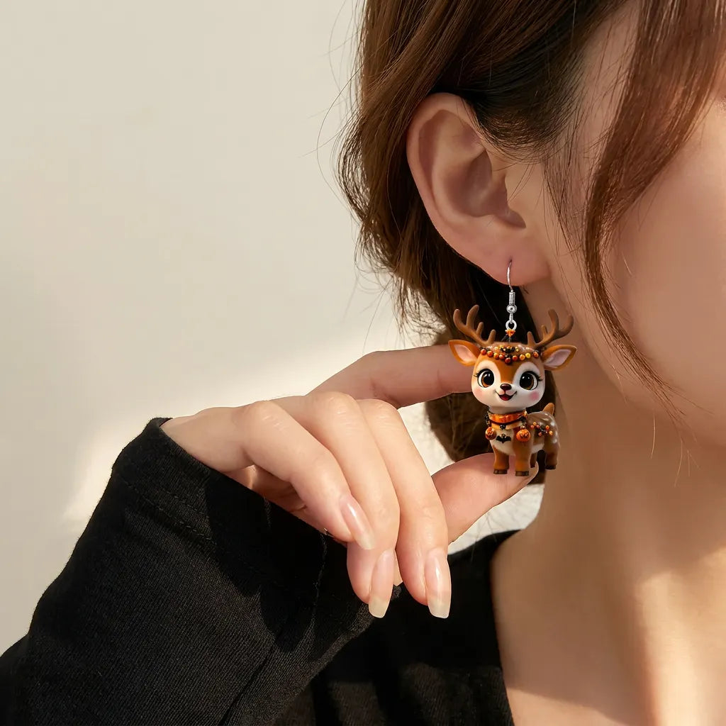 Halloween Cute Deer Pumpkin Bat Earrings