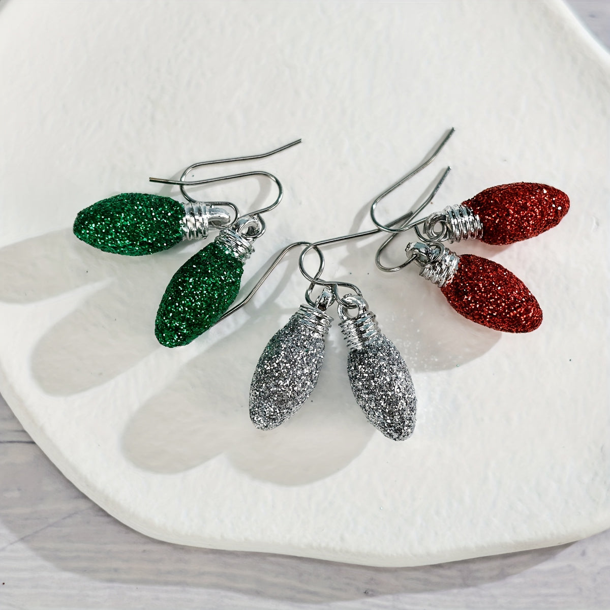 3 Pairs Sparkling Christmas Lamp Drop Earrings