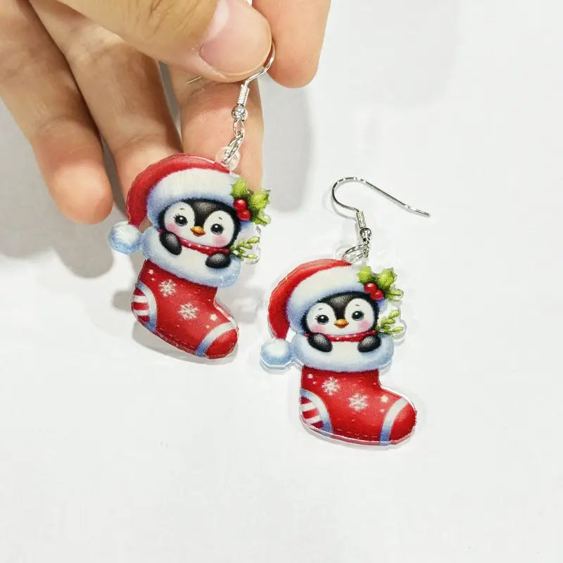 Christmas Stocking Penguin Earrings
