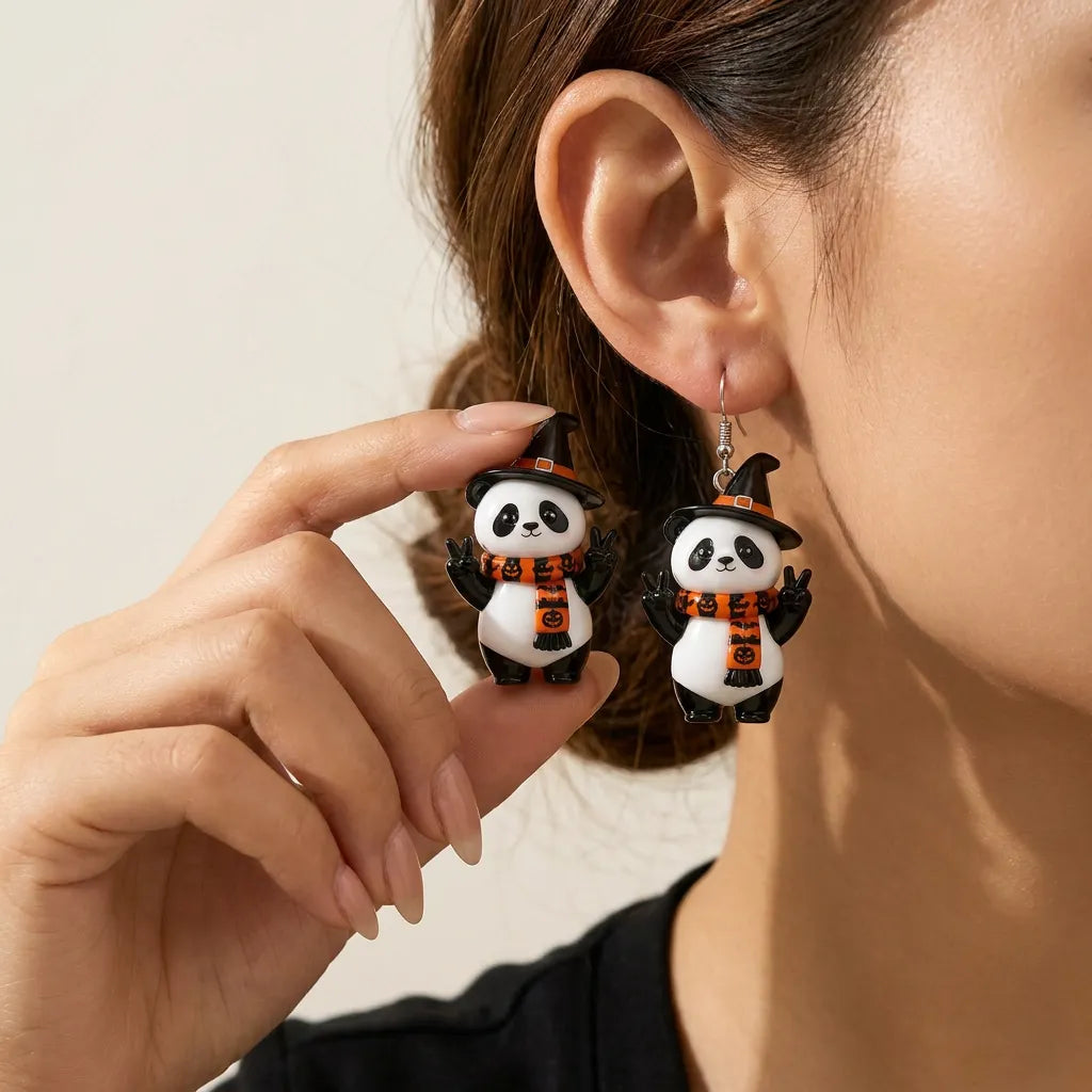 Panda Witch Hat Peace Sign Halloween Acrylic Earrings