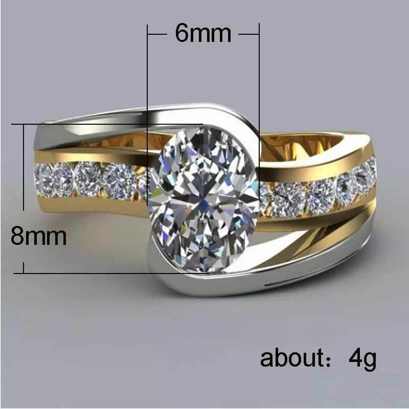 Two Tone Inlaid Goose Egg Shaped Zircon Ring
