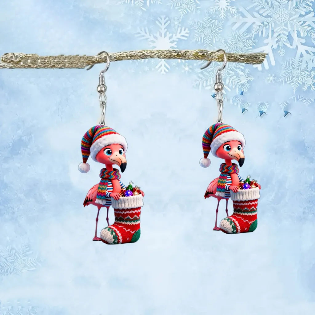 Christmas Flamingo With Sock & Candies Earrings