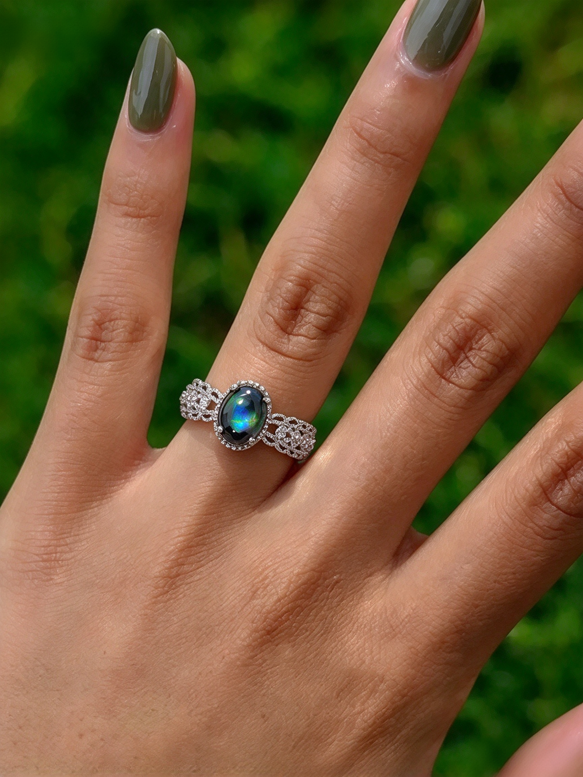 S925 Natural Black Opal Ring, Gemstone Jewelry Symbolizing Creativity & Hope
