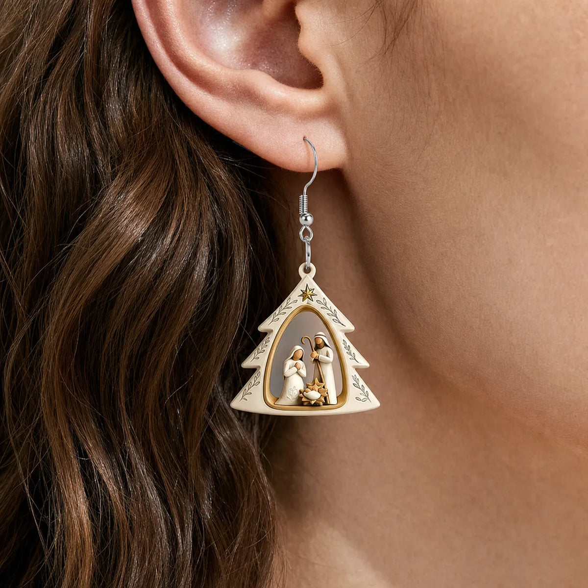 Christmas Nativity Scene Tree Dangle Earrings