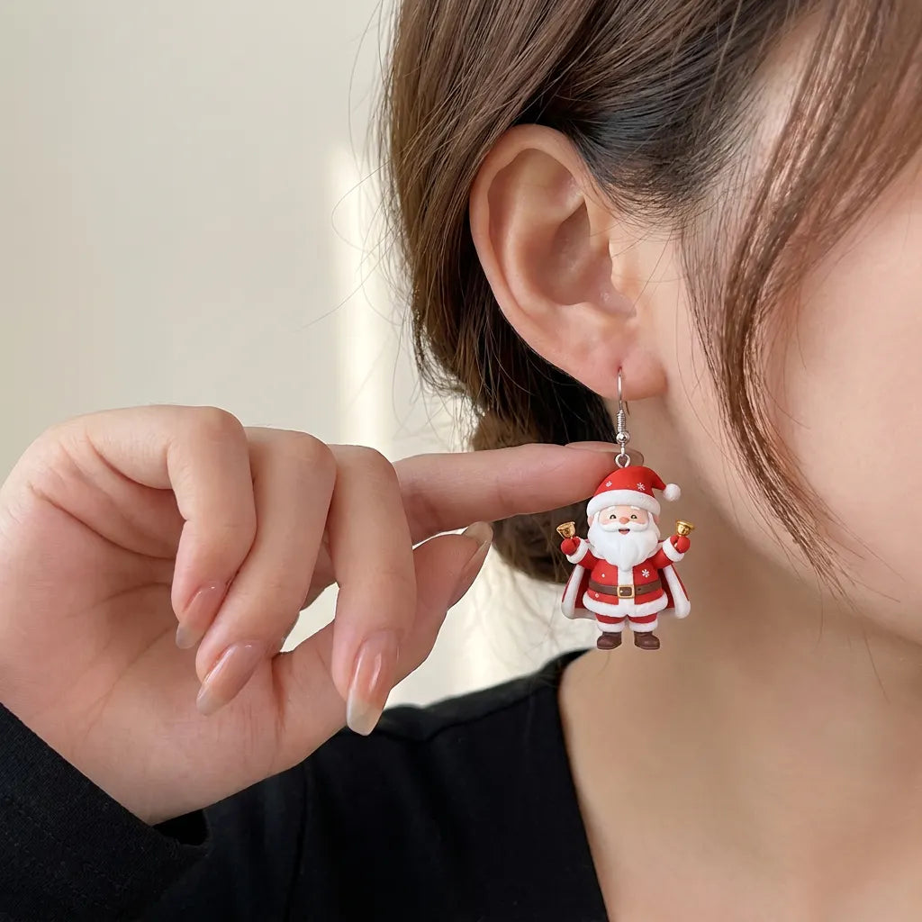 Santa Claus With Bells Dangle Earrings
