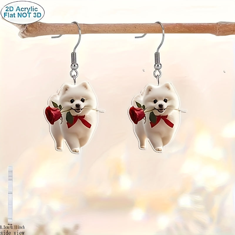 Samoyed With Rose Earrings