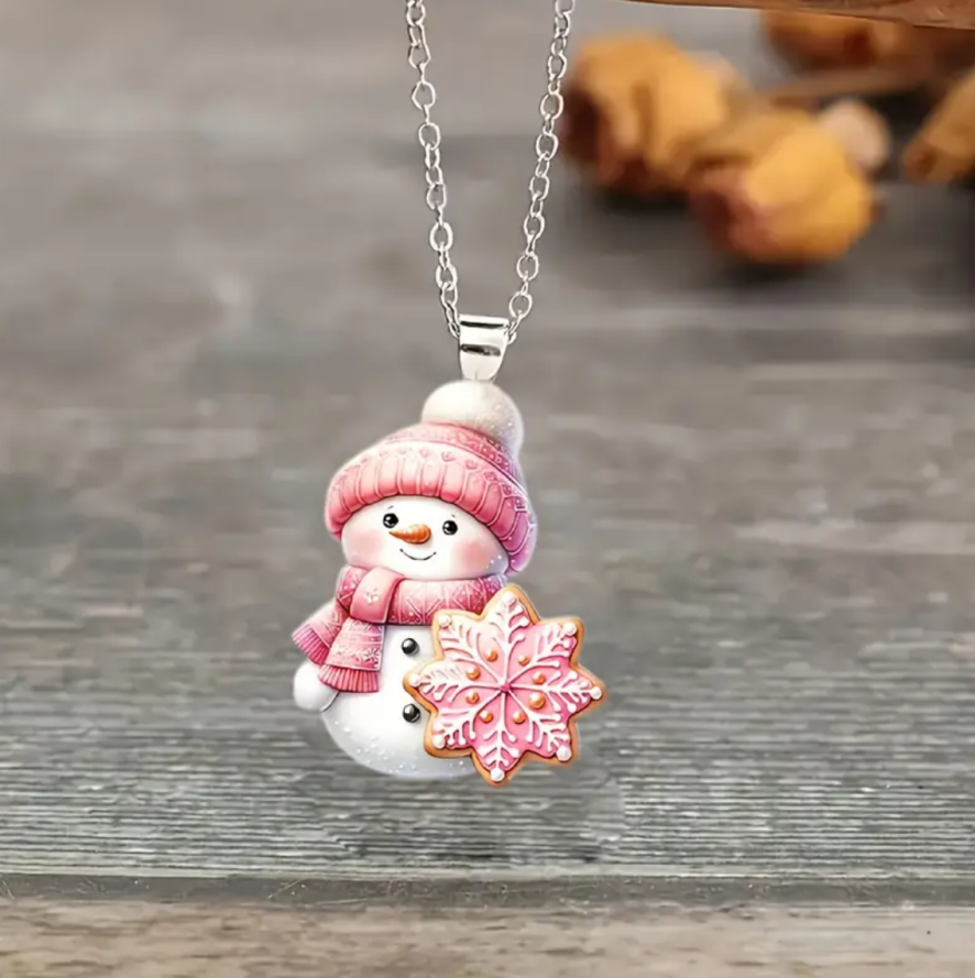 Pink Snowman Necklace