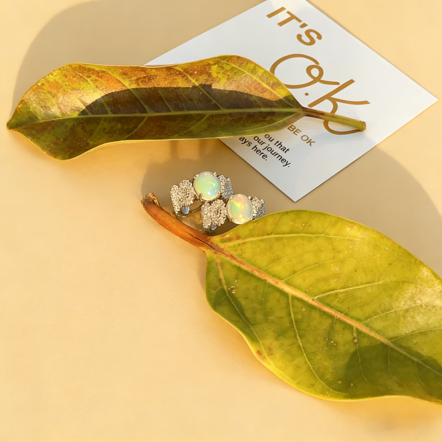 Natural Luminous opal open ring