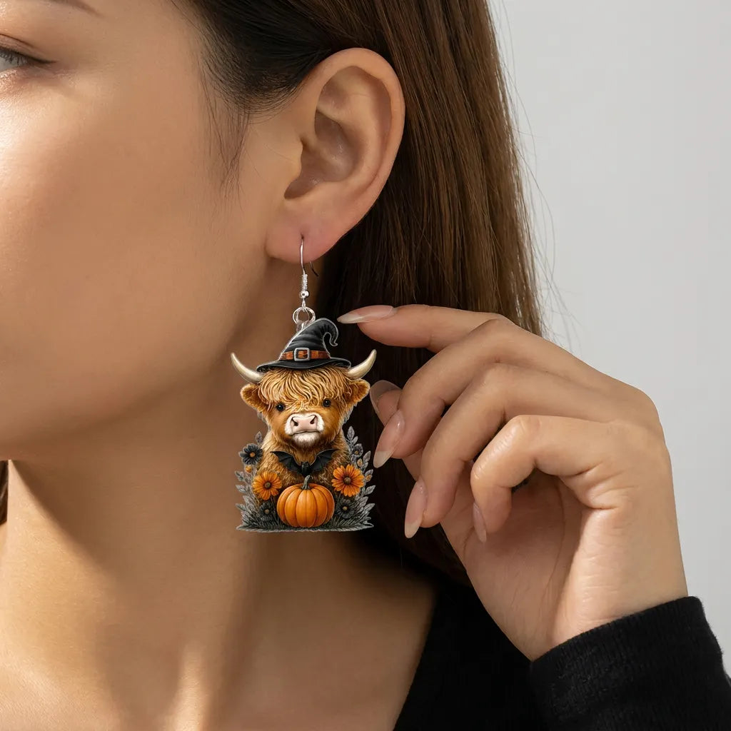Halloween Highland Cow Dangle Earrings