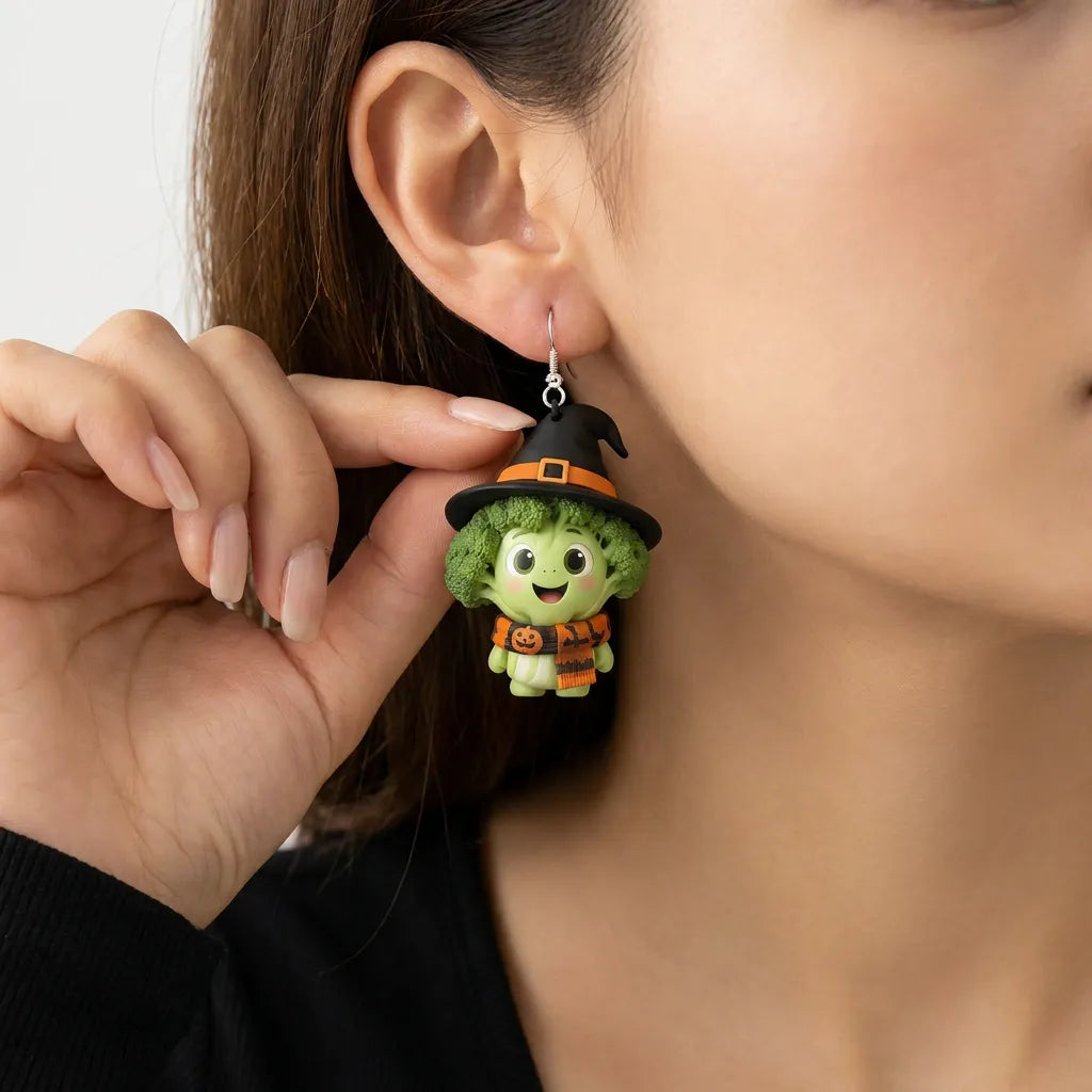Cartoon Broccoli Halloween Vegetable Earrings