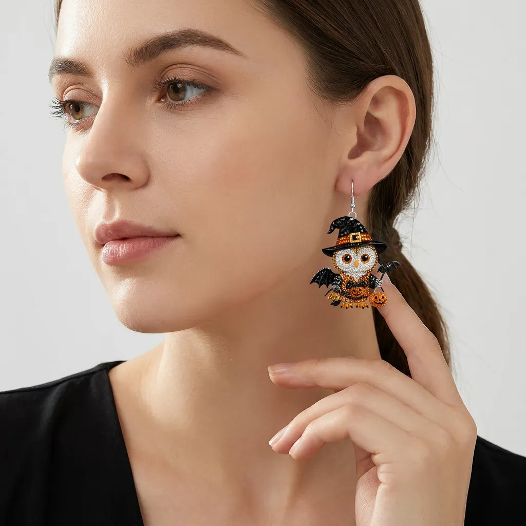Owl Witch Bat Wings Halloween Earrings