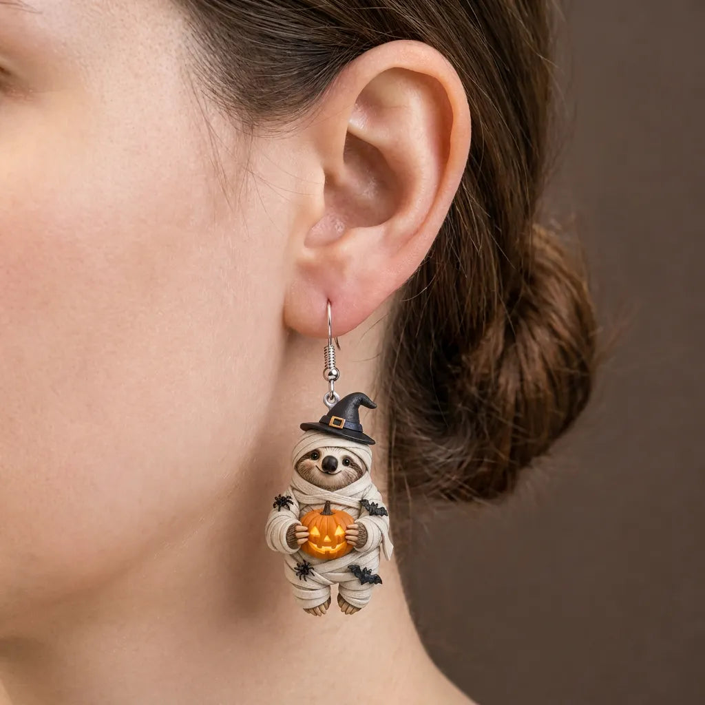 Mummy Sloth Pumpkin Halloween Earrings