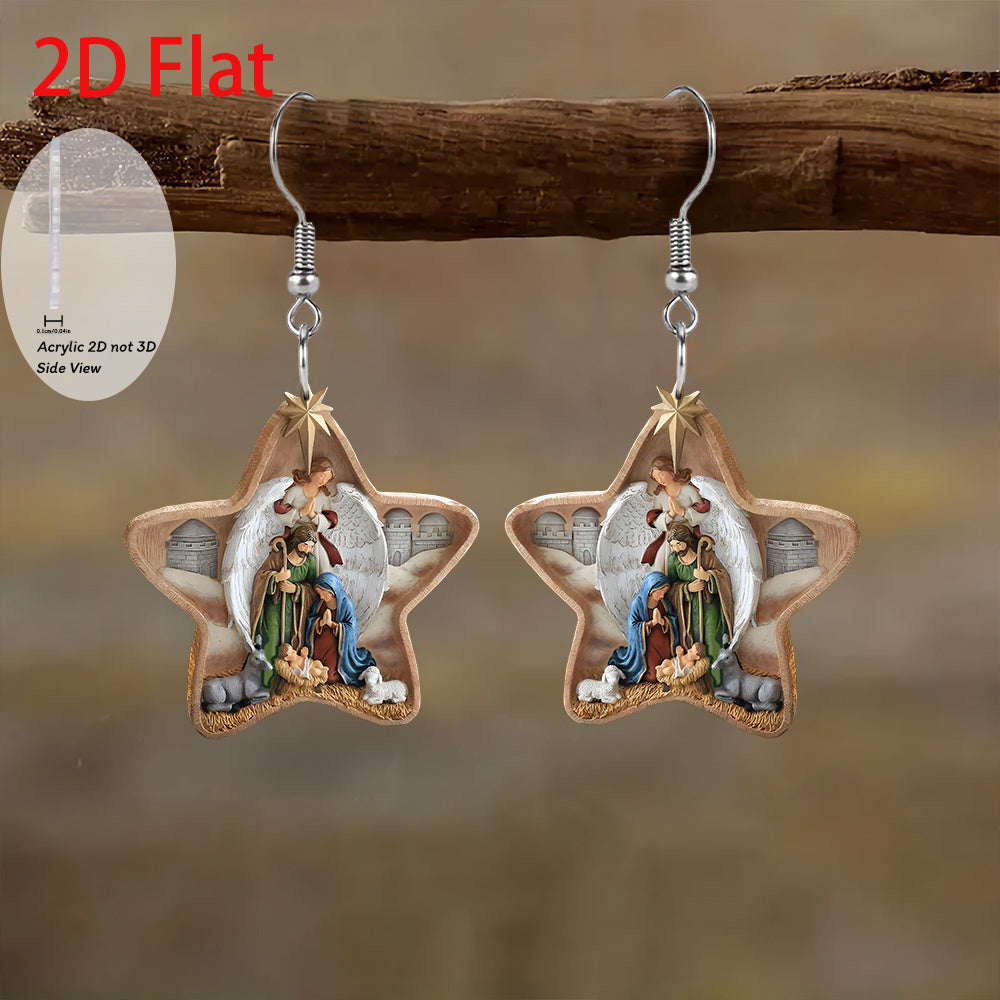 Fashionable Nativity and Angel 2D Acrylic Earrings