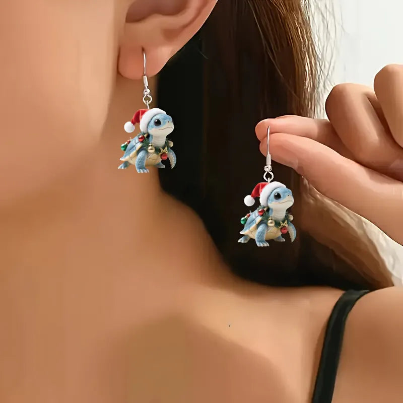Christmas Turtle Pattern Earrings Wearing Christmas Outfits