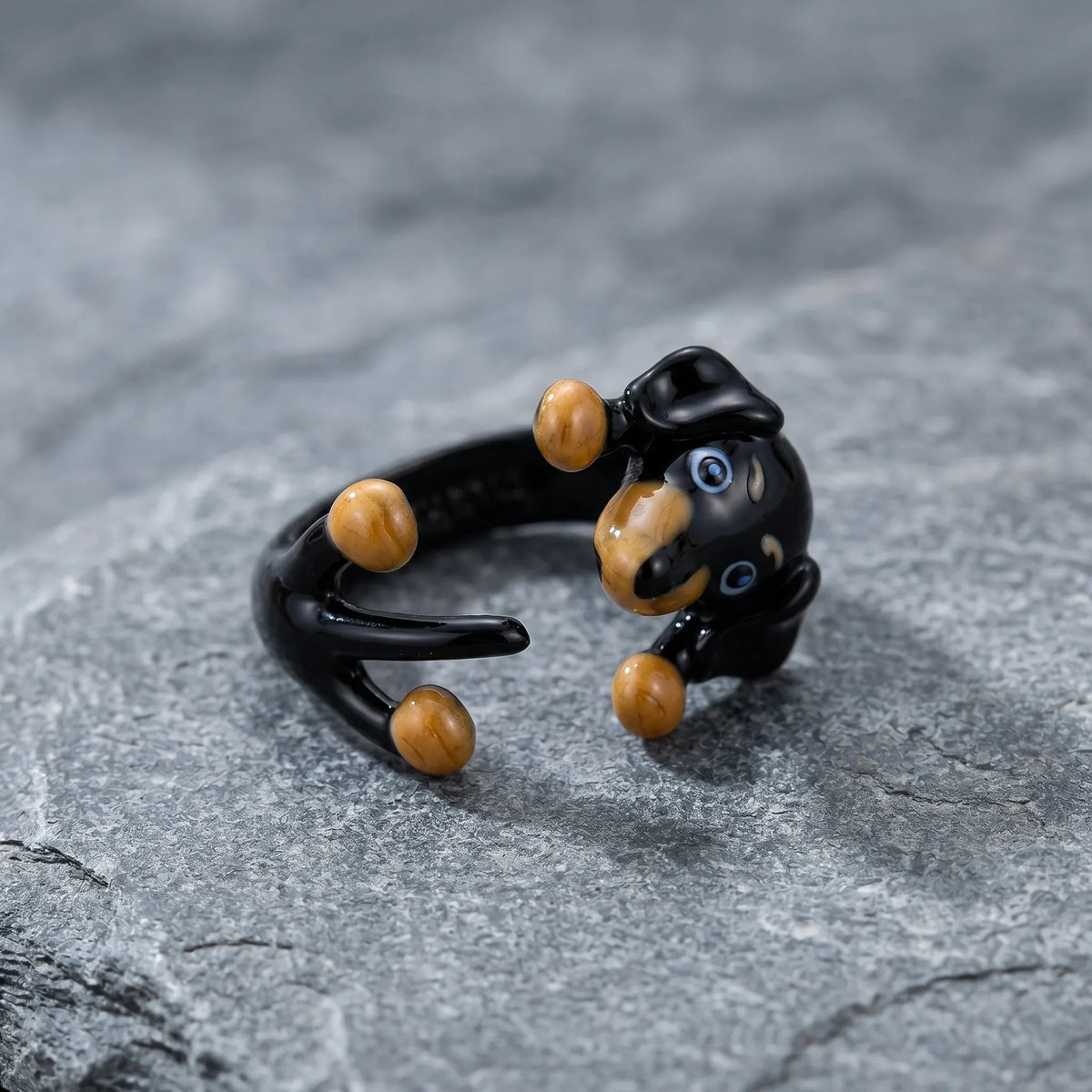 Vintage Dachshund Enamel Open Ring