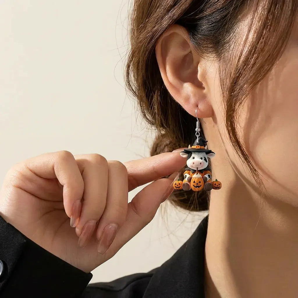 Cute Witch Cow Pumpkin Latte Halloween Acrylic Earrings